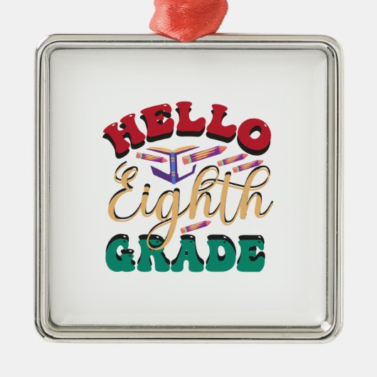 Ornement Carré Argenté Bonjour huitième année (Devant)