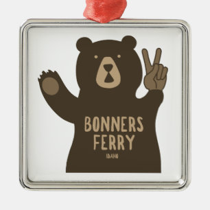Ornement Carré Argenté Bonners Ferry Idaho Peace Bear