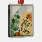 Ornement Carré Argenté Botanique Boho Green Orange (Droite)