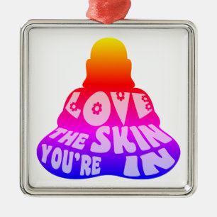 Ornement Carré Argenté Bouddha Amour coloré