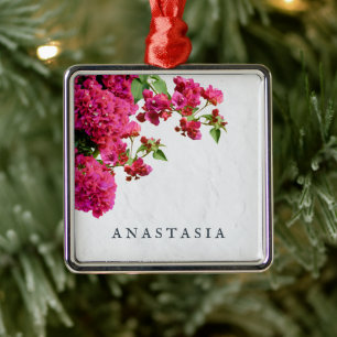 Ornement Carré Argenté Bougainvilliers Floral Méditerranée Grecque