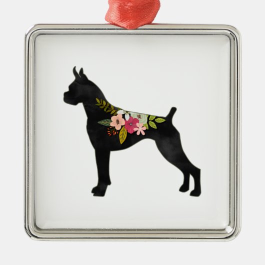 Ornement Carré Argenté Boxe Oreilles Recadrées Boho Floral Silhouette (Devant)