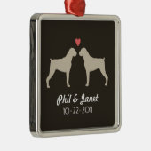 Ornement Carré Argenté Boxer Chien Silhouettes Mariage Couple Love Custom (Droite)
