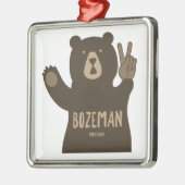 Ornement Carré Argenté Bozeman Montana Peace Bear (Gauche)
