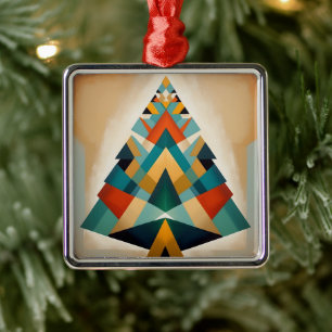 Ornement Carré Argenté Branches de triangle de Noël géométrique Art Déco