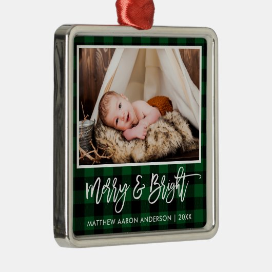 Ornement Carré Argenté Brosse Script Vert Carreaux Joyeux et Lumineux Béb (Droite)