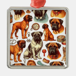 Ornement Carré Argenté Bullmastiff rétro