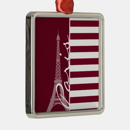 Ornement Carré Argenté Burgundy Stripes, Tour Eiffel (Droite)