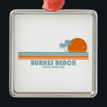 Ornement Carré Argenté Burkes Beach Caroline du Sud Sun Palm Trees<br><div class="desc">Situé à proximité du parc communautaire Chaplin sur l'île Hilton Head,  Burkes Beach est l'une des plages les plus adaptées aux familles de l'État.</div>