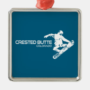Ornement Carré Argenté Butte à crête Colorado Snowboarder