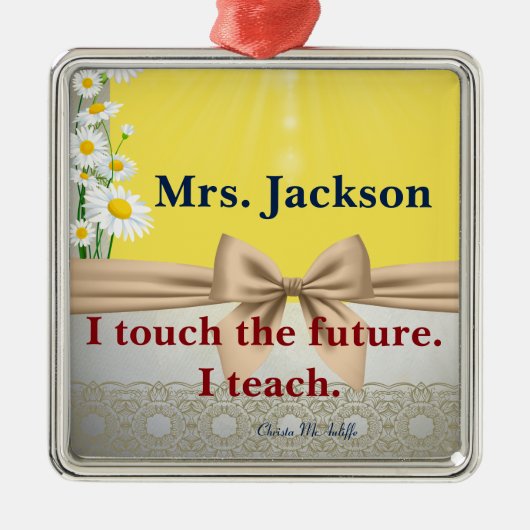 Ornement Carré Argenté Cadeau d'appréciation de l'enseignant J'aborde l'a (Devant)