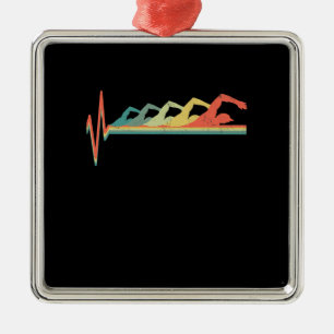 Ornement Carré Argenté Cadeau de natation Heartbeat Premium