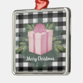 Ornement Carré Argenté Cadeau de Noël Plaid Buffalo | Rose (Gauche)