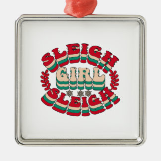Ornement Carré Argenté Cadeau de Noël Sleigh Girl Sleigh