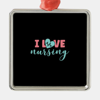 Ornement Carré Argenté Cadeau infirmière | I Love Nursing