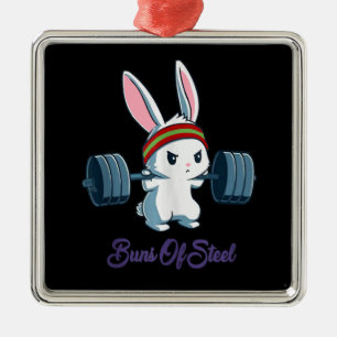 Ornement Carré Argenté Cadeau lapin   Entraînement De Gym Lover Rabbit