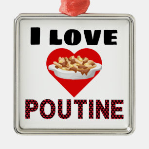 Ornement Carré Argenté Cadeaux de Poutine pour chacun ! J'aime le poutine