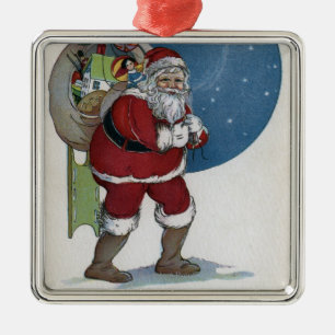 Ornement Carré Argenté Cadeaux de transport de GreetingSanta de Noël