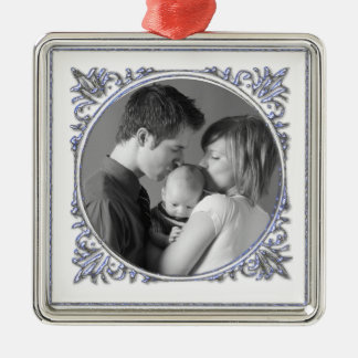 Ornement Carré Argenté Cadre bleu