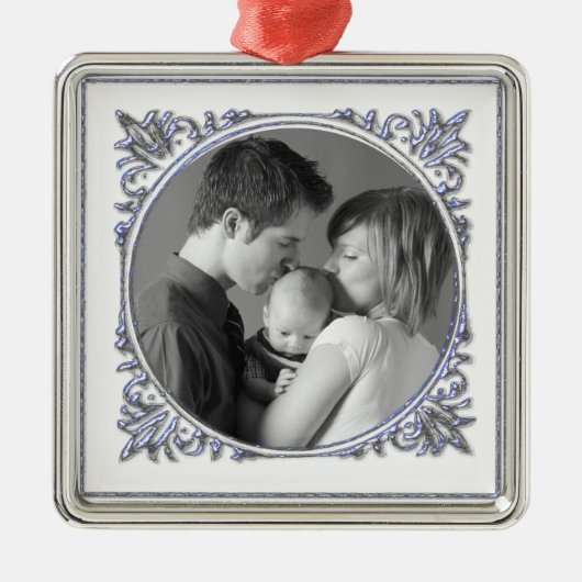 Ornement Carré Argenté Cadre bleu (Devant)