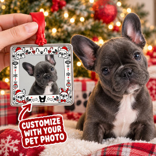 Ornement Carré Argenté Cadre photo de Bouledogue Français Mignon Chien