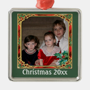 Ornement Carré Argenté Cadre photo en verre vintage Rouge Vert