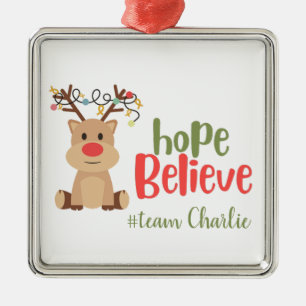 Ornement Carré Argenté cancer de l'enfance. Personnalisé #nom de l'équipe