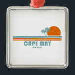 Ornement Carré Argenté Cape May New Jersey Sun Palm Trees<br><div class="desc">Cape May is America's oldest seaside resort and a destination for beaches,  golf,  shopping,  victorian architecture,  and outdoor fun.</div>