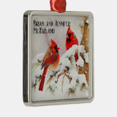 Ornement Carré Argenté Cardinaux de Noël en hiver neige et À feuillage pe (Droite)