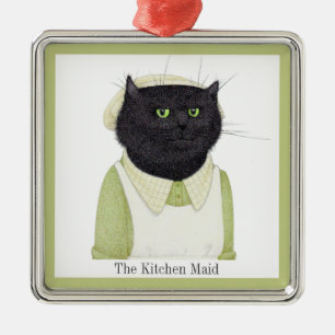 Ornement Carré Argenté Carré Premium CAT MAID KITCHEN + Texte