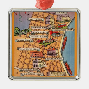 Ornement Carré Argenté Carte colorée du Quartier Français