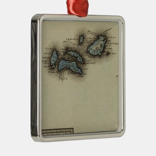 Ornement Carré Argenté Carte d'atlas d'îles d'Açore (Droite)