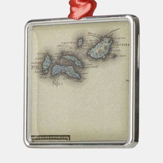 Ornement Carré Argenté Carte d'atlas d'îles d'Açore (Gauche)