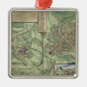 Ornement Carré Argenté Carte de Jérusalem, de 'Civitates Orbis Terrarum