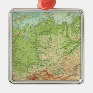 Ornement Carré Argenté Carte de la Sibérie avec des itinéraires