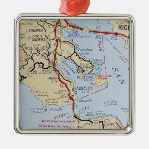 Ornement Carré Argenté Carte de la vallée du moulin de Sausalito