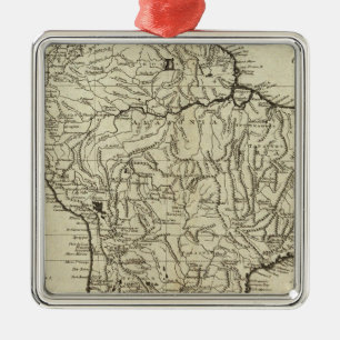 Ornement Carré Argenté Carte de l'Amérique du Sud