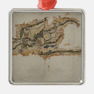 Ornement Carré Argenté Carte de l'île de Saint-Domingue