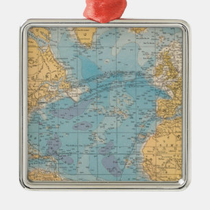 Ornement Carré Argenté Carte de l'Océan Atlantique