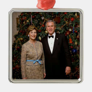 Ornement Carré Argenté Carte de Noël du président américain George Bush