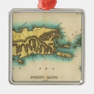 Ornement Carré Argenté Carte De Porto Rico Et Des Îles Vierges