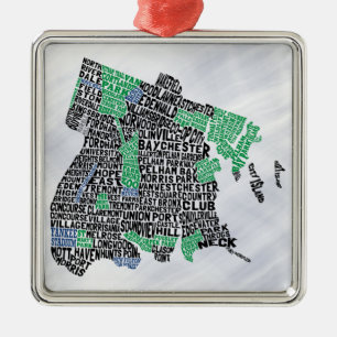 Ornement Carré Argenté Carte de typographie de Bronx New York City