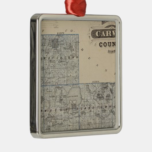 Ornement Carré Argenté Carte du comté de Carver, Minnesota (Droite)