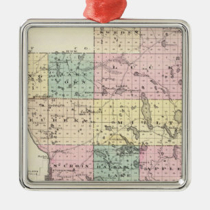 Ornement Carré Argenté Carte du comté de Polk, État du Wisconsin