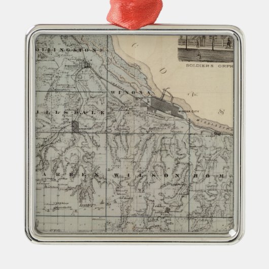 Ornement Carré Argenté Carte du comté de Winona, Minnesota (Devant)