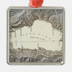 Ornement Carré Argenté Carte du lac Tahoe