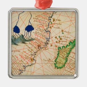 Ornement Carré Argenté Carte du Madagascar
