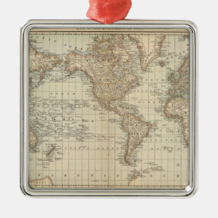 Ornement Carré Argenté Carte du monde 2
