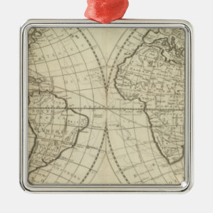 Ornement Carré Argenté Carte du monde 2