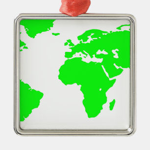 Ornement Carré Argenté Carte du monde blanc vert